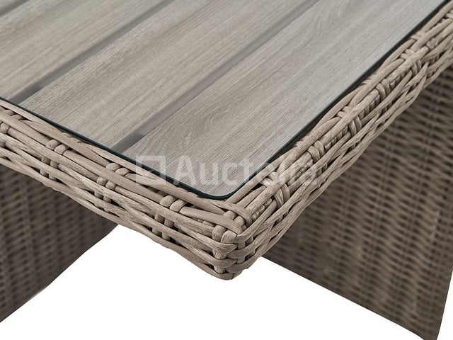Diningset 11 delig - beige wicker + antraciete kussens - stoelen + eettafel 200x125 cm – foto 4 – kavel bij Auctelia, Tholen