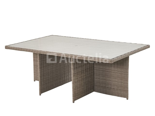 Diningset 11 delig - beige wicker + antraciete kussens - stoelen + eettafel 200x125 cm – foto 3 – kavel bij Auctelia, Tholen