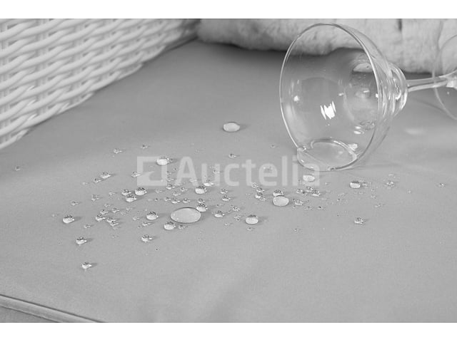 Diningset 7-delig - halfrond wicker - Wit / grijze kussens - glazen tafelblad – foto 4 – kavel bij Auctelia, Tholen