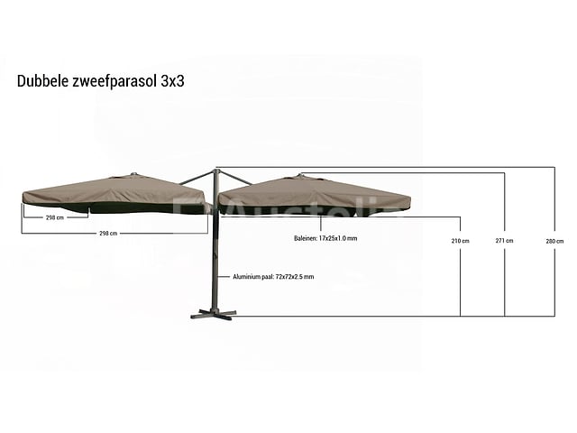 Dubbele hangende parasol Donkergroen (2 * 300x300cm) – foto 2 – kavel bij Auctelia, Tholen