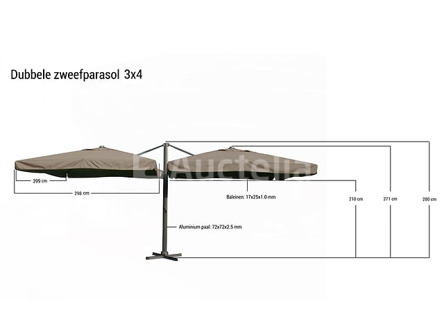 Dubbele hangende parasol Donkergroen (2 * 300x400cm) – foto 2 – kavel bij Auctelia, Tholen