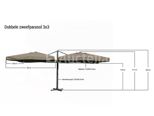 Dubbele hangende parasol Zwart (2 * 300x400cm) – foto 2 – kavel bij Auctelia, Tholen