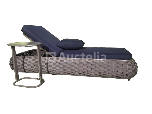 Ligbeddenset 2-delig dark antraciet wicker / light grey kussens – foto 4 – kavel bij Auctelia, Tholen