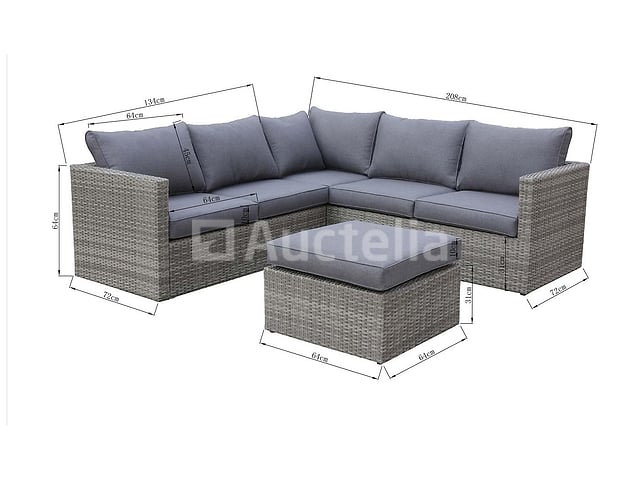 Loungeset 3-delig - Lichtbruin wicker + grijze kussens - Weerbestendig vlechtwerk – foto 2 – kavel bij Auctelia, Tholen