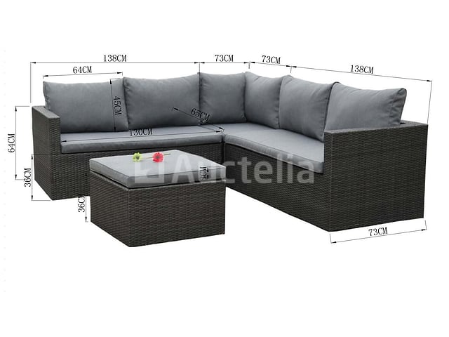 Loungeset 4-delig - hoek - Antraciet wicker + grijze kussens - Weerbestendig vlechtwerk – foto 3 – kavel bij Auctelia, Tholen