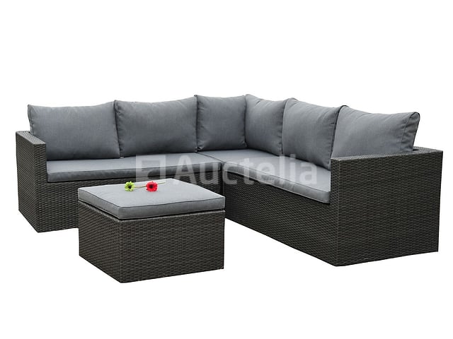 Loungeset 4-delig - hoek - Antraciet wicker + grijze kussens - Weerbestendig vlechtwerk – foto 2 – kavel bij Auctelia, Tholen