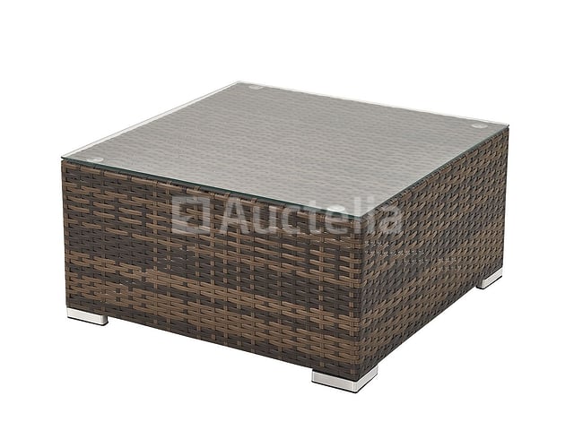 Loungeset met 2 hoekbanken - Bruin wicker + zandkleurige kussens - inclusief parasol – foto 3 – kavel bij Auctelia, Tholen
