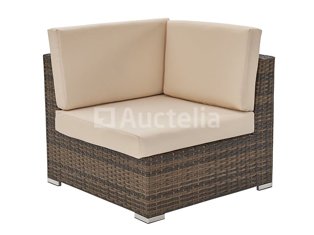 Loungeset met 2 hoekbanken - Bruin wicker + zandkleurige kussens - inclusief parasol – foto 8 – kavel bij Auctelia, Tholen