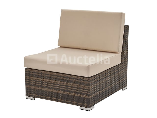 Loungeset met 2 hoekbanken - Bruin wicker + zandkleurige kussens - inclusief parasol – foto 7 – kavel bij Auctelia, Tholen