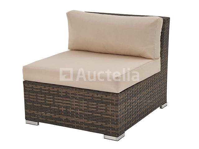 Loungeset met 2 hoekbanken - Bruin wicker + zandkleurige kussens - inclusief parasol – foto 9 – kavel bij Auctelia, Tholen