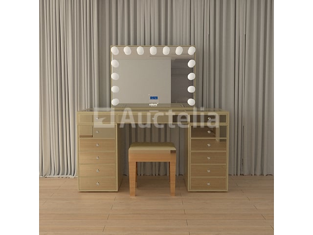 Luxe kaptafel met verlichting - 1500x600x810mm - Goudkleurig - Incl. krukje – foto 8 – kavel bij Auctelia, Tholen