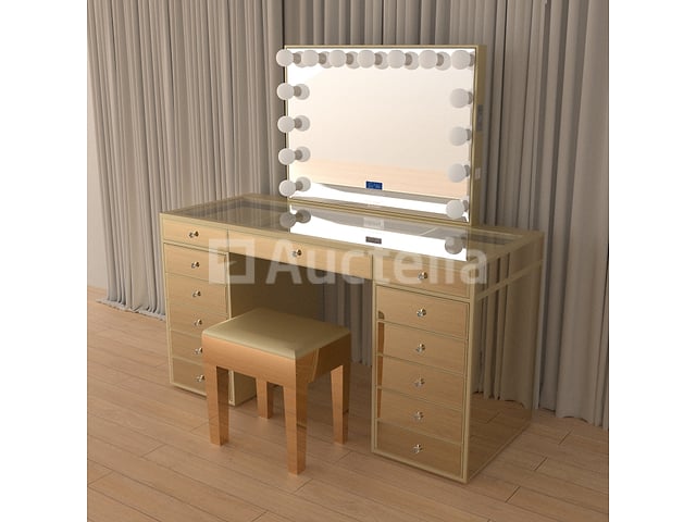 Luxe kaptafel met verlichting - 1500x600x810mm - Goudkleurig - Incl. krukje – foto 6 – kavel bij Auctelia, Tholen