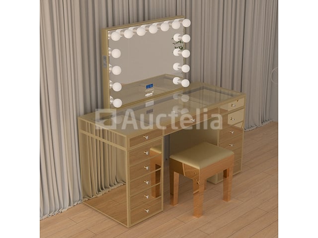 Luxe kaptafel met verlichting - 1500x600x810mm - Goudkleurig - Incl. krukje – foto 9 – kavel bij Auctelia, Tholen