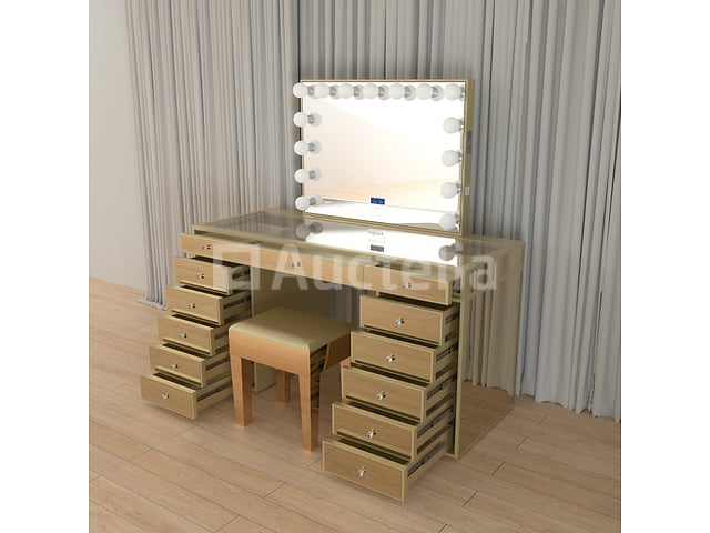 Luxe kaptafel met verlichting - 1500x600x810mm - Goudkleurig - Incl. krukje – foto 7 – kavel bij Auctelia, Tholen