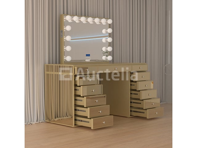 Luxe kaptafel met verlichting - 1500x600x810mm - Goudkleurig - Incl. krukje – foto 2 – kavel bij Auctelia, Tholen
