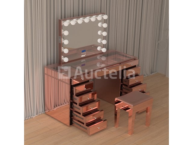 Luxe kaptafel met verlichting - 1500x600x810mm - Hoogglans roze - Incl. krukje – foto 6 – kavel bij Auctelia, Tholen