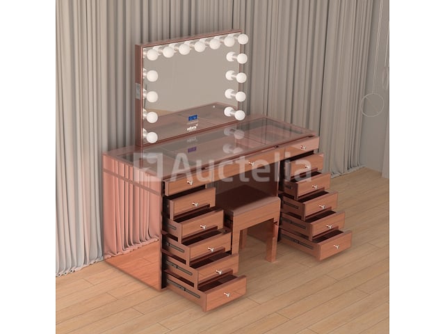 Luxe kaptafel met verlichting - 1500x600x810mm - Hoogglans roze - Incl. krukje – foto 8 – kavel bij Auctelia, Tholen