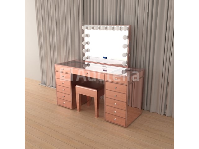 Luxe kaptafel met verlichting - 1500x600x810mm - Hoogglans roze - Incl. krukje – foto 9 – kavel bij Auctelia, Tholen