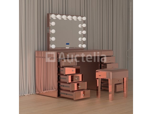 Luxe kaptafel met verlichting - 1500x600x810mm - Hoogglans roze - Incl. krukje – foto 7 – kavel bij Auctelia, Tholen
