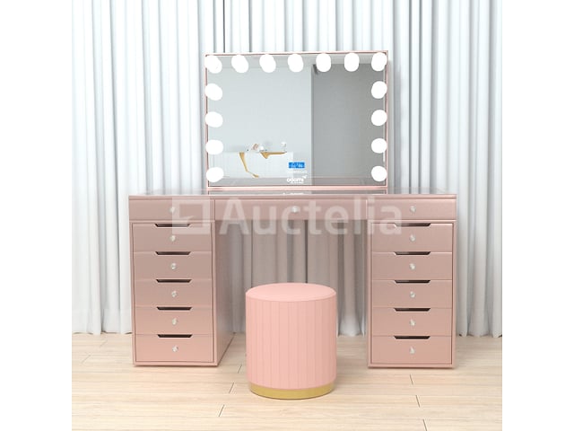 Luxe kaptafel met verlichting - 1500x600x810mm - Roze - Incl. poef – foto 7 – kavel bij Auctelia, Tholen