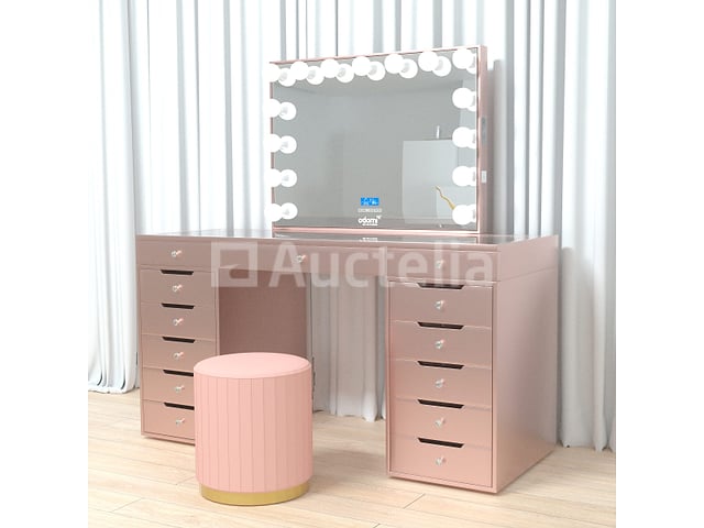 Luxe kaptafel met verlichting - 1500x600x810mm - Roze - Incl. poef – foto 2 – kavel bij Auctelia, Tholen