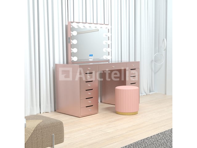 Luxe kaptafel met verlichting - 1500x600x810mm - Roze - Incl. poef – foto 6 – kavel bij Auctelia, Tholen