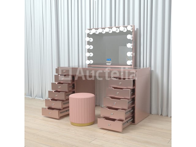 Luxe kaptafel met verlichting - 1500x600x810mm - Roze - Incl. poef – foto 5 – kavel bij Auctelia, Tholen