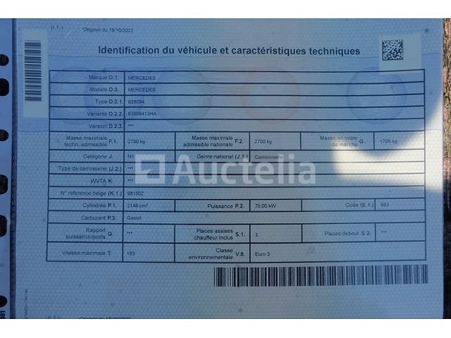 Mercedes-Benz Vito 110 CDI bestelwagen (voor onderdelen) (VIN: WDF63809413536676) – foto 6 – kavel bij Auctelia, Fauvillers