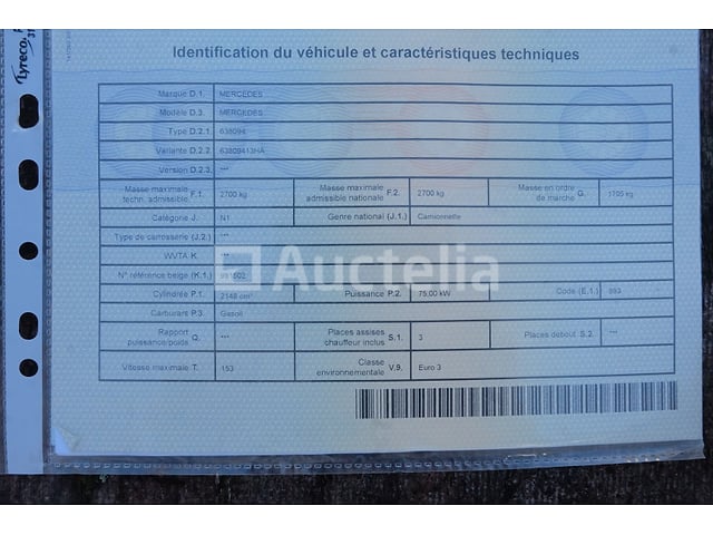 Mercedes-Benz Vito 110 CDI bestelwagen (voor onderdelen) (VIN: WDF63809413536676) – foto 7 – kavel bij Auctelia, Fauvillers