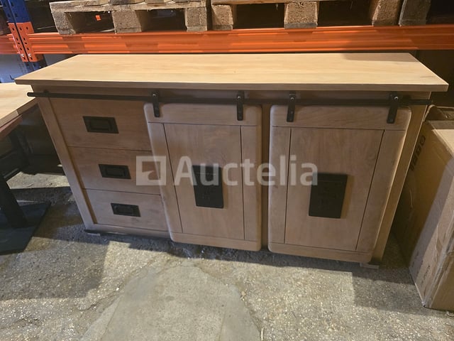 Nieuw massief houten dressoir met houten schuifdeuren 200x45x90cm – kavel bij Auctelia, Meix-devant-Virton