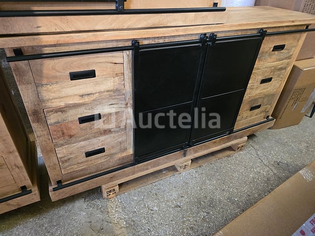 Nieuw massief houten dressoir met metalen deur 160x45x90cm – kavel bij Auctelia, Meix-devant-Virton
