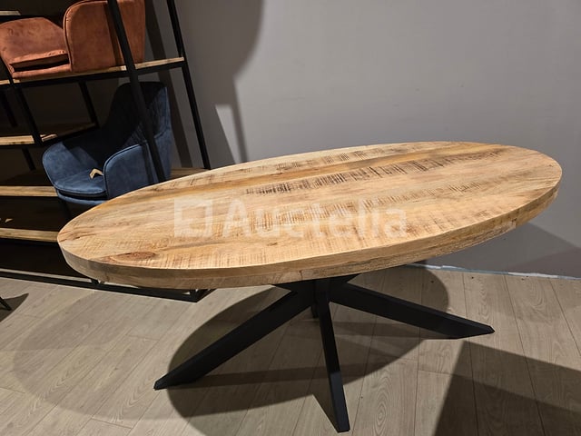 Nieuwe ovale massief houten tafel 210x100x6cm hoogte 77cm – kavel bij Auctelia, Meix-devant-Virton