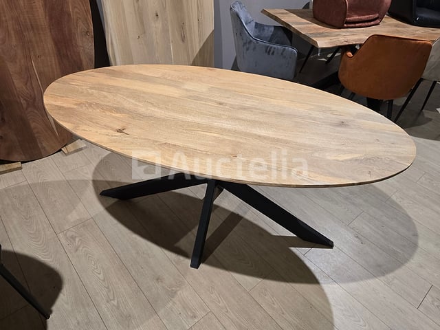 Nieuwe ovale massief houten tafel 240x110x3cm hoogte 77cm – kavel bij Auctelia, Meix-devant-Virton