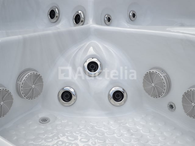 Outdoor Spa 5-persoons 230x230 cm - Sneeuwwit bad / grijze zijkant - Incl. Bluetooth – foto 7 – kavel bij Auctelia, Tholen