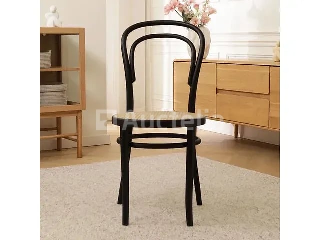 Set van 4 THONET-stoelen zwart hout - natuurlijke rotan zitting – foto 3 – kavel bij Auctelia, Courcelles