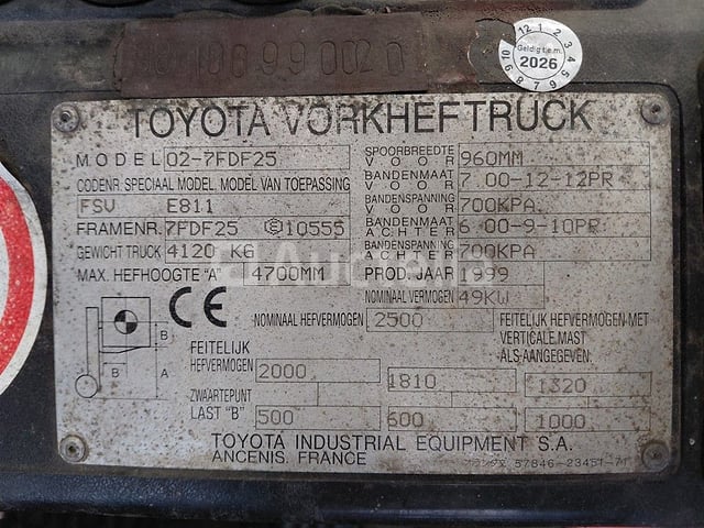 Toyota Vorkheftruck 02-7FDF25 – foto 3 – kavel bij Auctelia, Antwerpen