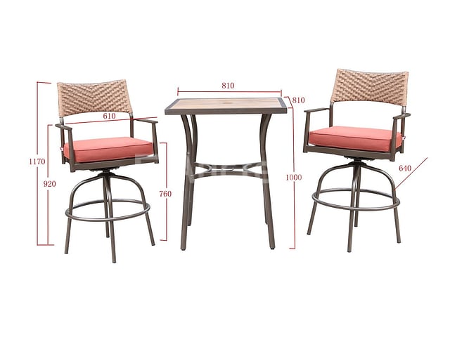 Tuinset 3-delig - barset hoog - bruin wicker + rode kussens – foto 3 – kavel bij Auctelia, Tholen