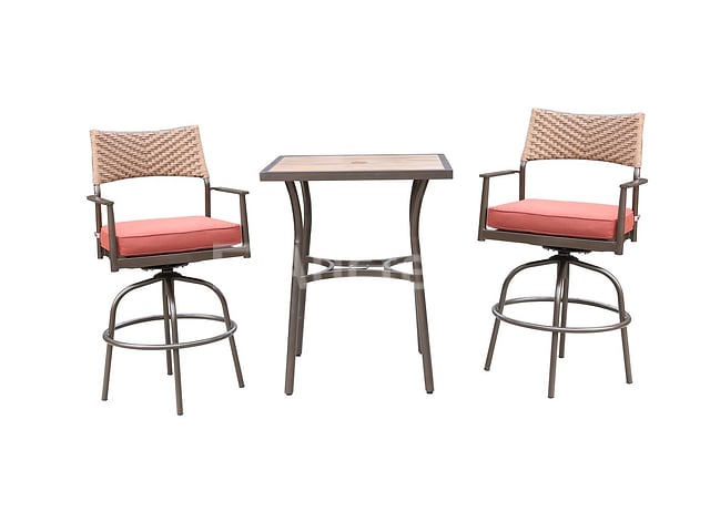 Tuinset 3-delig - barset hoog - bruin wicker + rode kussens – foto 2 – kavel bij Auctelia, Tholen