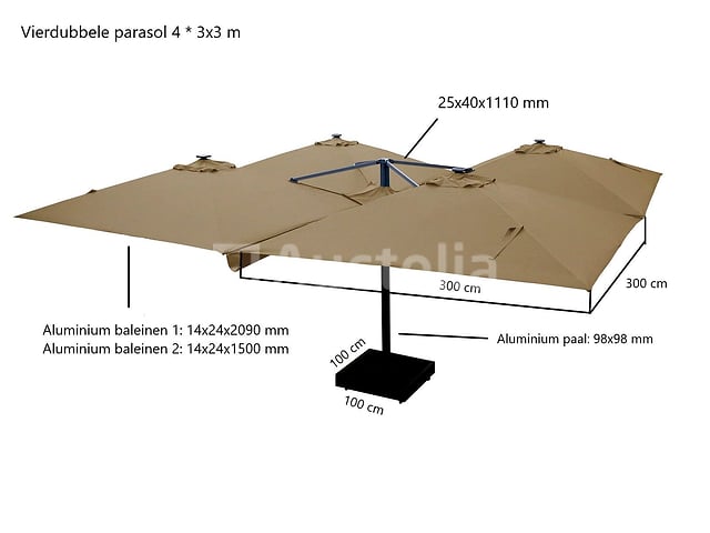Vierdubbele hangende parasol Taupe (4 * 300x300cm) – foto 5 – kavel bij Auctelia, Tholen